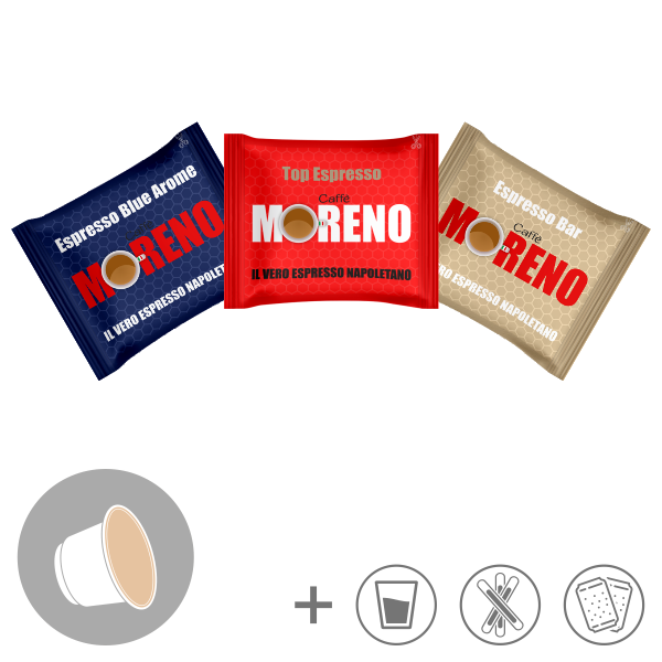 MIX 100 KAPSUL + KOMPLET DODATKOV ZA KAVO MORENO ZDRUŽLJIV NESPRESSO