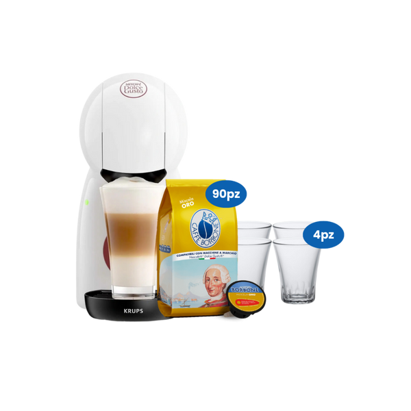 PROMO: MACCHINA CAPSULE DOLCE GUSTO KRUPS + 90 CAPSULE DOLCE GUSTO BORBONE ORO + SET 4 BICCHIERINI IN OMAGGIO